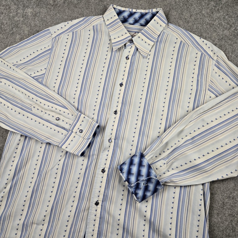 Robert‎ Graham Button Up Shirt Mens 2XL White Pearl Snap Flip Cuff Western